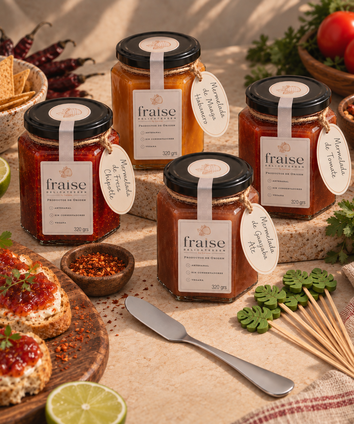 Botanero Mexicano 🇲🇽 | Guayaba Ate, Mango Habanero, Fresa Chipotle, Tomate, Cuchillito y Garden Picks | Envíos a Todo México.